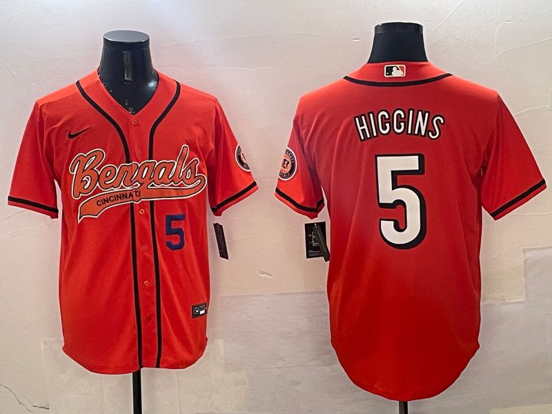 Men Cincinnati Bengals 5 Hiccins Orange Joint Name 2025 Nike Limited NFL Jersey style 1